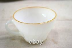 Vintage Anchor Hocking Milk Glass Gold Rim 8 Person Dinner Set 42pcs