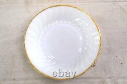 Vintage Anchor Hocking Milk Glass Gold Rim 8 Person Dinner Set 42pcs