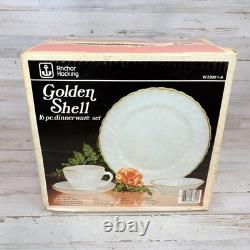 Vintage Anchor Hocking Milk Glass Golden Shell White 16 Pc Dinnerware Dinner Set