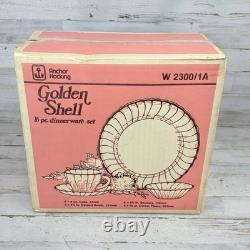 Vintage Anchor Hocking Milk Glass Golden Shell White 16 Pc Dinnerware Dinner Set