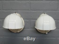 Vintage Antique Art Deco Porcelain Wall Sconces Milk Glass Shades Pull Chains