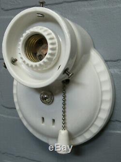 Vintage Antique Art Deco Porcelain Wall Sconces Milk Glass Shades Pull Chains