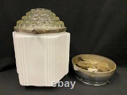 Vintage Antique Art Deco Skyscraper Light Fixture Globe Complete Milk Glass 2 Pc