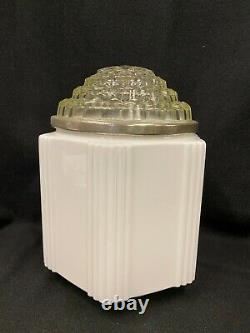 Vintage Antique Art Deco Skyscraper Light Fixture Globe Complete Milk Glass 2 Pc