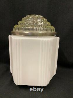 Vintage Antique Art Deco Skyscraper Light Fixture Globe Complete Milk Glass 2 Pc