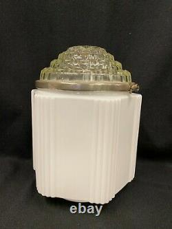 Vintage Antique Art Deco Skyscraper Light Fixture Globe Complete Milk Glass 2 Pc