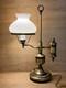 Vintage Antique Brass Student Lamp White Milk Glass Shade Porcelain Socket