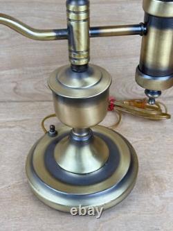 Vintage Antique Brass Student Lamp White Milk Glass Shade Porcelain Socket