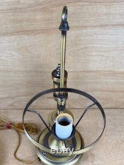 Vintage Antique Brass Student Lamp White Milk Glass Shade Porcelain Socket