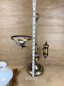 Vintage Antique Brass Student Lamp White Milk Glass Shade Porcelain Socket