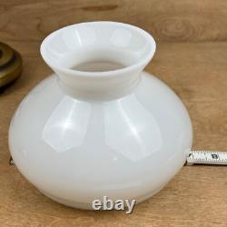Vintage Antique Brass Student Lamp White Milk Glass Shade Porcelain Socket