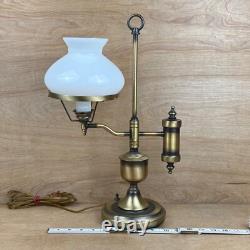 Vintage Antique Brass Student Lamp White Milk Glass Shade Porcelain Socket