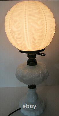 Vintage Antique Embossed Milk Glass Parlor Table Hurrican Lamp 18 Dual Light