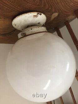 Vintage Antique Old School house Light Ceiling Fixture Milk Glass Globe