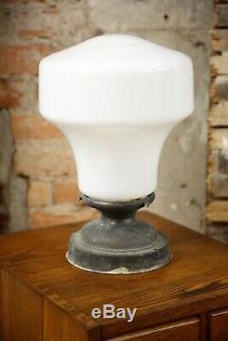 Vintage Antique Old School house Pendant Light Ceiling Fixture Milk Glass Globe