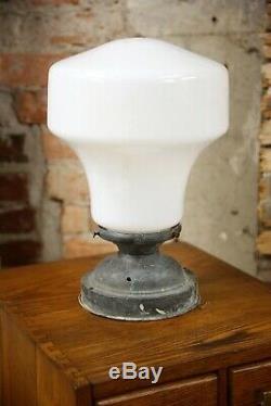 Vintage Antique Old School house Pendant Light Ceiling Fixture Milk Glass Globe