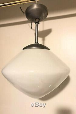 Vintage Antique Schoolhouse Light Industrial Milk glass Shade Globe Saucer 14