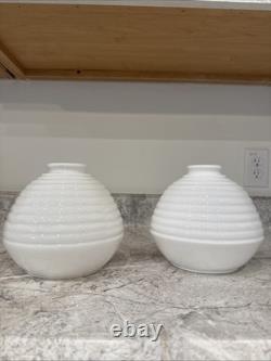Vintage Art Deco Beehive Ringed White Milk Glass Lamp Shade