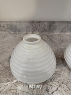 Vintage Art Deco Beehive Ringed White Milk Glass Lamp Shade