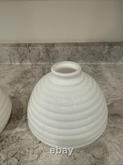 Vintage Art Deco Beehive Ringed White Milk Glass Lamp Shade