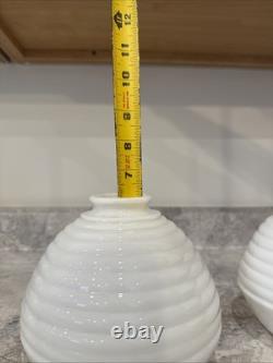 Vintage Art Deco Beehive Ringed White Milk Glass Lamp Shade