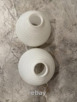 Vintage Art Deco Beehive Ringed White Milk Glass Lamp Shade