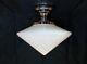 Vintage Art Deco Milk Glass Globe Ceiling Light With Chrome Plated Base- Large