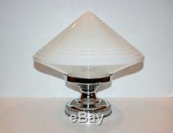 Vintage Art Deco Milk Glass Globe Ceiling Light with Chrome Plated Base- Large