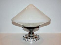 Vintage Art Deco Milk Glass Globe Ceiling Light with Chrome Plated Base- Large