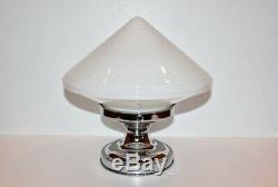Vintage Art Deco Milk Glass Globe Ceiling Light with Chrome Plated Base Medium