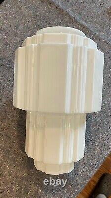 Vintage Art Deco Milk Glass Upside Down Cake Shade Globe Skyscraper