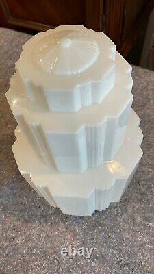 Vintage Art Deco Milk Glass Upside Down Cake Shade Globe Skyscraper