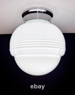 Vintage Art Deco Nouveau 1940s-50s White Milk Glass Ceiling Light Fixture