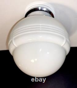 Vintage Art Deco Nouveau 1940s-50s White Milk Glass Ceiling Light Fixture