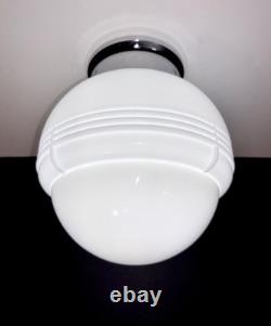 Vintage Art Deco Nouveau 1940s-50s White Milk Glass Ceiling Light Fixture