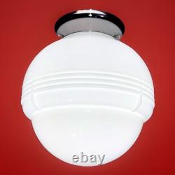 Vintage Art Deco Nouveau 1940s-50s White Milk Glass Ceiling Light Fixture