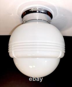 Vintage Art Deco Nouveau 1940s-50s White Milk Glass Ceiling Light Fixture