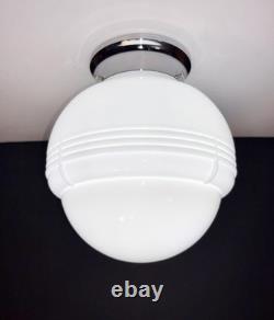 Vintage Art Deco Nouveau 1940s-50s White Milk Glass Ceiling Light Fixture