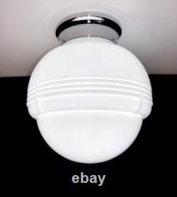 Vintage Art Deco Nouveau 1940s-50s White Milk Glass Ceiling Light Fixture
