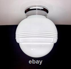 Vintage Art Deco Nouveau 1940s-50s White Milk Glass Ceiling Light Fixture