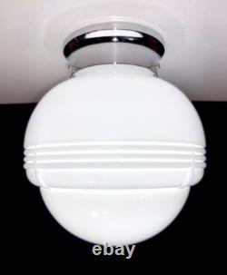 Vintage Art Deco Nouveau 1940s-50s White Milk Glass Ceiling Light Fixture
