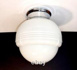Vintage Art Deco Nouveau 1940s-50s White Milk Glass Ceiling Light Fixture