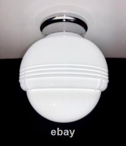 Vintage Art Deco Nouveau 1940s-50s White Milk Glass Ceiling Light Fixture