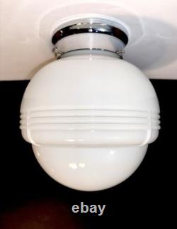Vintage Art Deco Nouveau 1940s-50s White Milk Glass Ceiling Light Fixture