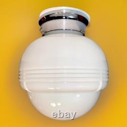 Vintage Art Deco Nouveau 1940s-50s White Milk Glass Ceiling Light Fixture