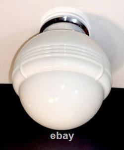 Vintage Art Deco Nouveau 1940s-50s White Milk Glass Ceiling Light Fixture