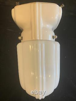 Vintage Art Deco Porcelain Milk Glass Bathroom Wall Light Fixture Sconce Outlet