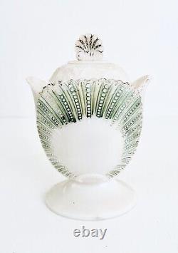 Vintage Art Deco Ruffled Edge Hobnail Milk Glass Footed Vase W Lid 6.5H X 5W