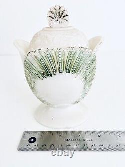 Vintage Art Deco Ruffled Edge Hobnail Milk Glass Footed Vase W Lid 6.5H X 5W