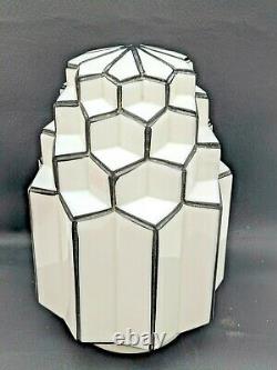 Vintage Art Deco Skyscraper Milk Glass Black White Globe Shade